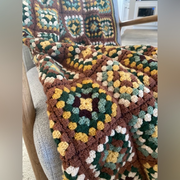 Granny Square Vintage Crochet Lap/Throw Blanket Handmade 🤎💛💚 - Picture 5 of 9